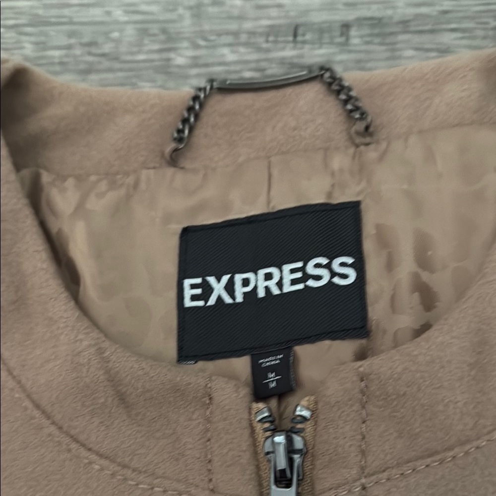 Express Women's Taupe Zip-Front Peplum Jacket - Picture 2 of 8